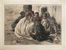 Etienne Dinet lithographie signée "jeux de fillettes à Laghouat"orientalisme art