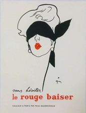René Gruau, Environ 1970 - Le Rouge Baiser - Affiche Vintage Sur Lin