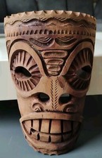Masque artisanal Tiki/Totem Polynésien en bois. Art Maori. Porte-bonheur/23 cm