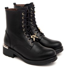 NERO GIARDINI I411885D 100 Bottes Anfibie Femme Cuir Lacets Zip Noir