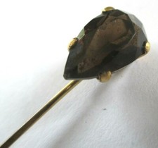 Ancienne ÉPINGLE A CHAPEAU sécurisée couleur or onyx noir bijou vintage 1610