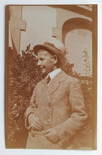 Garçon élégant costume chapeau profil - Photo ancienne albuminé