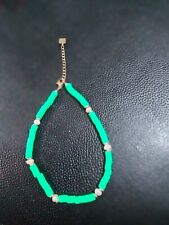 Bracelet chaine de cheville perles surfeur vert en acier inoxydable doré , neuf