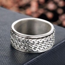 Bijoux pour hommes en argent sterling motif tressé bague toupie méditation ma...