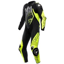 Dainese Audax D-Zip 1 pièce Perf. Combinaison en cuir noir / jaune fluo / blanc
