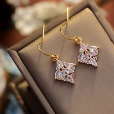 boucles d'oreilles Crochet Doré Diamantine Serti CZ Art Deco Vintage Style DZ2