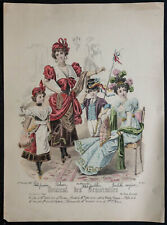 1897 - Gravure ancienne de Mode - Robes de dames et enfants, tenues élégantes