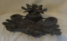 encrier en Bois Forêt Noire avec oiseaux  2 birds black forest inkwell stand