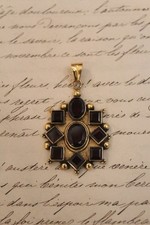 bijou pendentif médaillon grenat facette argent 925 vermeil plaqué OR ancien