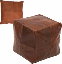 Marocain Handmade Cuir Boho Pouf Repose-Pieds Foncé Fauve Sans Housse Oreiller