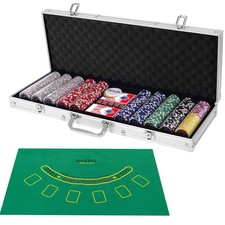 Mallette de Poker 500 Jetons 2 Jeux de Cartes 1 Tapis en Feutre Coffret Profess