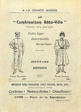 LYON (69) PROSPECTUS " A LA GRANDE MAISON " COMBINAISON AUTO-VELO / CYCLISTE 