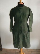 ANCIENNE ROBE VERTE RAYURES 1930 1940 VINTAGE LAINAGE EPAIS CONFECTION VETEMENT