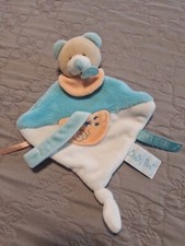 DOUDOU PLAT OURS BLEU TURQUOISE ET ORANGE- BABY NAT