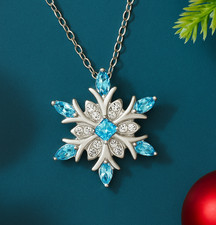 Collier Pendentif Flocon de Neige Bleu Noël
