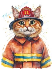 Photo A4 Chat pompier uniforme