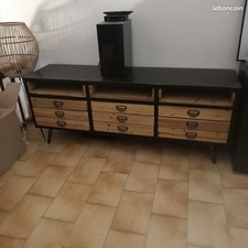 meuble TV style industriel 9 tiroirs