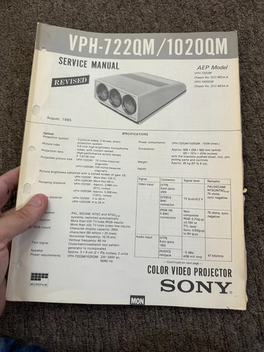 Sony vph 722qm - 1020qm, service