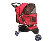 POUSSETTE POUR ANIMAUX, CHIEN, CHAT, 3 ROUES + FREINS, RANGEMENTS, COLORIS ROUGE