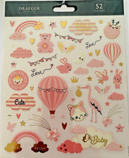 Stickers Baby shower fille naissance bébé  planche: 20 cm x 15,5 cm autocollants