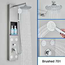 Panneau de douche en nickel brossé avec effet pluie et jets de massage