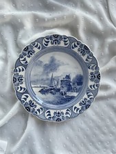 Assiette Murale Ancienne en Faïence de Delft Hollande décor « Bateaux au Port »