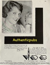 PUBLICITE VOG LA MONTRE EN VOGUE BIJOU MONTRE BRACELET DOLLY DAVIS DE 1929 AD