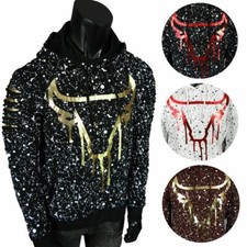 Mens Hoodie Metallic Foil Bull