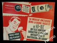 Cartonnage publicité ancienne GIBBS mousse G-11 & lames de RASOIR pub barbier