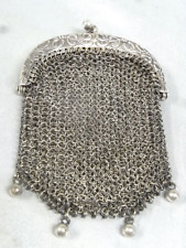 🇫🇷 RARE BOURSE MAILLE ARGENT MASSIF PORTE LOUIS OR MONNAIE DOUBLE POCHE PURSE