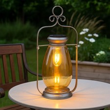 Lampe Solaire D'Extérieur LED Luminaires de Jardin Glas Ambre Lanterne H 36,5cm