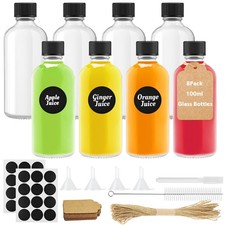 8PCS 100ml Mini Bouteille Verre, Petite Bouteille en Verre Vide, Shot Bouteil...