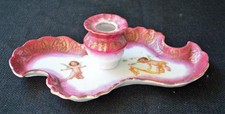 Antque Victoria Autriche Porcelaine Encrier Double Chérubins Anges Rose 21.6cm