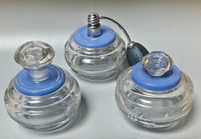 GARNITURE de TOILETTE ART DÉCO en VERRE et Peinture bleue Tchécoslovaquie