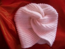 BONNET TURBAN BLANC FAIT MAIN TAILLE UNIQUE