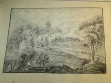 Ecole FRANCAISE XVIII DESSIN PIERRE NOIRE PAYSAGE ANIME ART POPULAIRE 1780 j