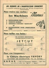 Publicité ancienne machines Manus matériel agricole 1955 issue de magazine