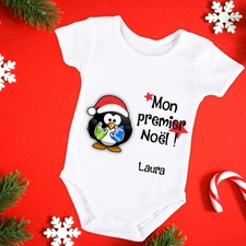 Body bébé ou tee-shirt Noël personnalisable modèle pingouin