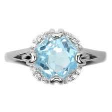 925 Argent Sterling Irradiated Rond Topaze Bleu Ciel 8mm Simulé Cz Ring 6.5