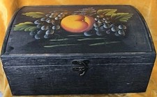 Ancienne Boîte En Bois Décoration Peinte À La Main Vintage Rétro