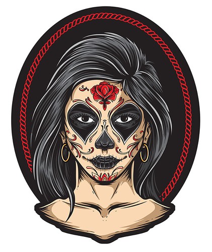 Visage femme tatouee rose - de,