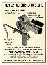 1954 : Caméra C91 EMEL – PANCINOR – Tous les objectifs (publicity, advertising)