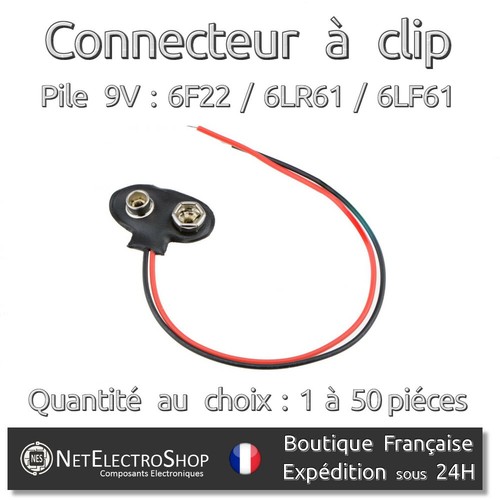 Connecteur pile clipsable - 9v,,