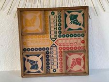 7⚜️ Ancien Plateau Jeu en Bois Jeu de Société Petits Chevaux Vintage Authentique