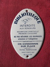 Plaque émaillée ovale pour Porte de BIBLIOTHÈQUE Bureau Salle de lecture