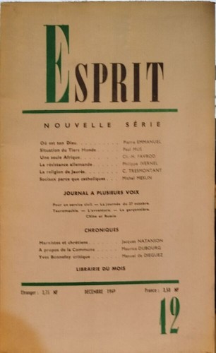 Revue esprit septembre 1960 - , |