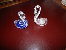MURANO  TRES JOLI COUPLE DE CYGNE BLEU ET ROSE 10 CM