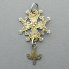 French, Antique Religious Silver Pendant. Huguenot Cross. Holy Spirit Medal. 