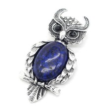 Broche Hibou  Pierre Naturelle Lapis Lazuli   Idéal Cadeau !  Pochette organza