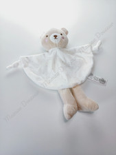 Doudou Plat/Mouchoir Rond Hochet Grelots Ours Blanc Beige Pois Gris Tom Et Kiddy